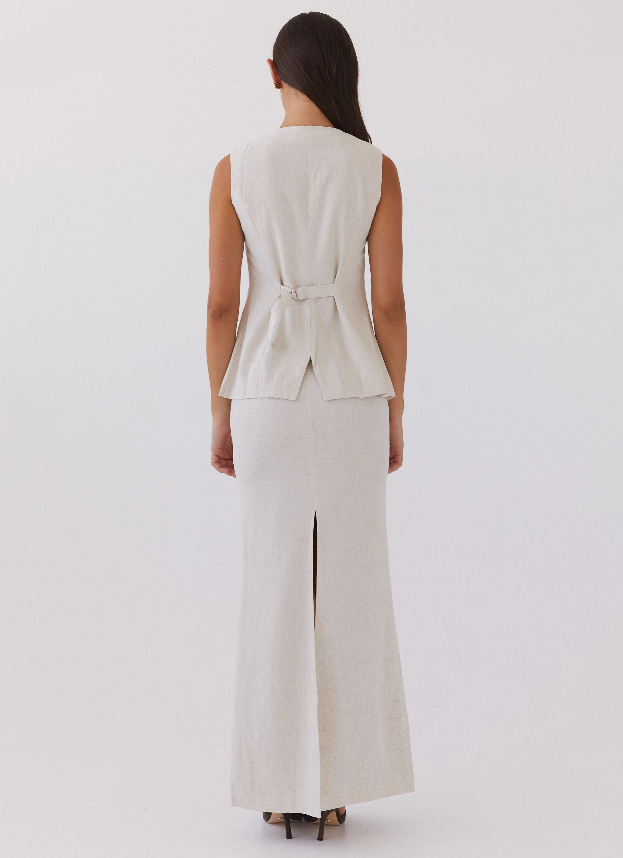 Born For Bordeaux Linen Midi Skirt - Oatmeal Ultra Stretch Active Layer