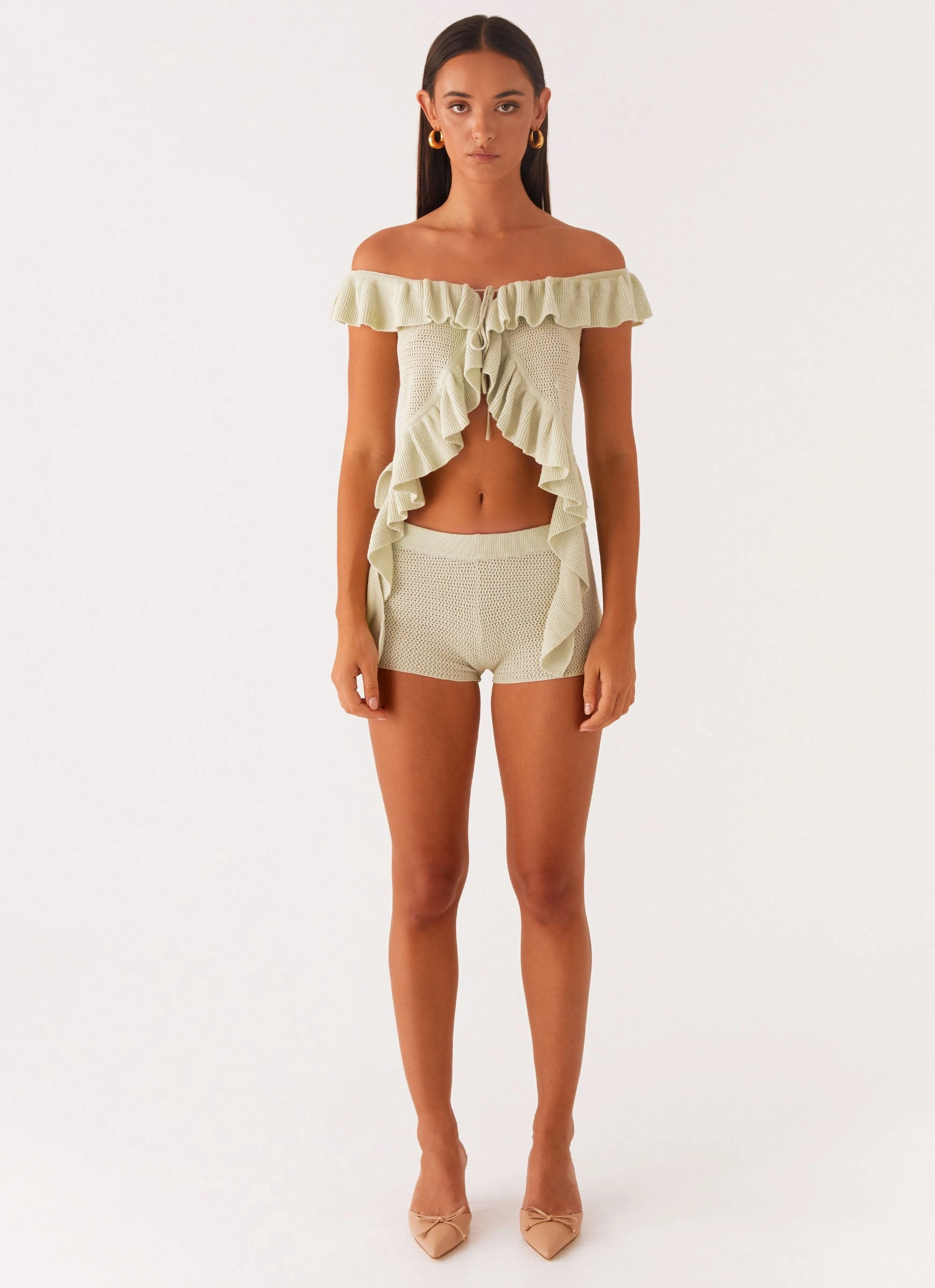 Outdoor Comfort Fit Fantasise Knit Mini Shorts - Mint