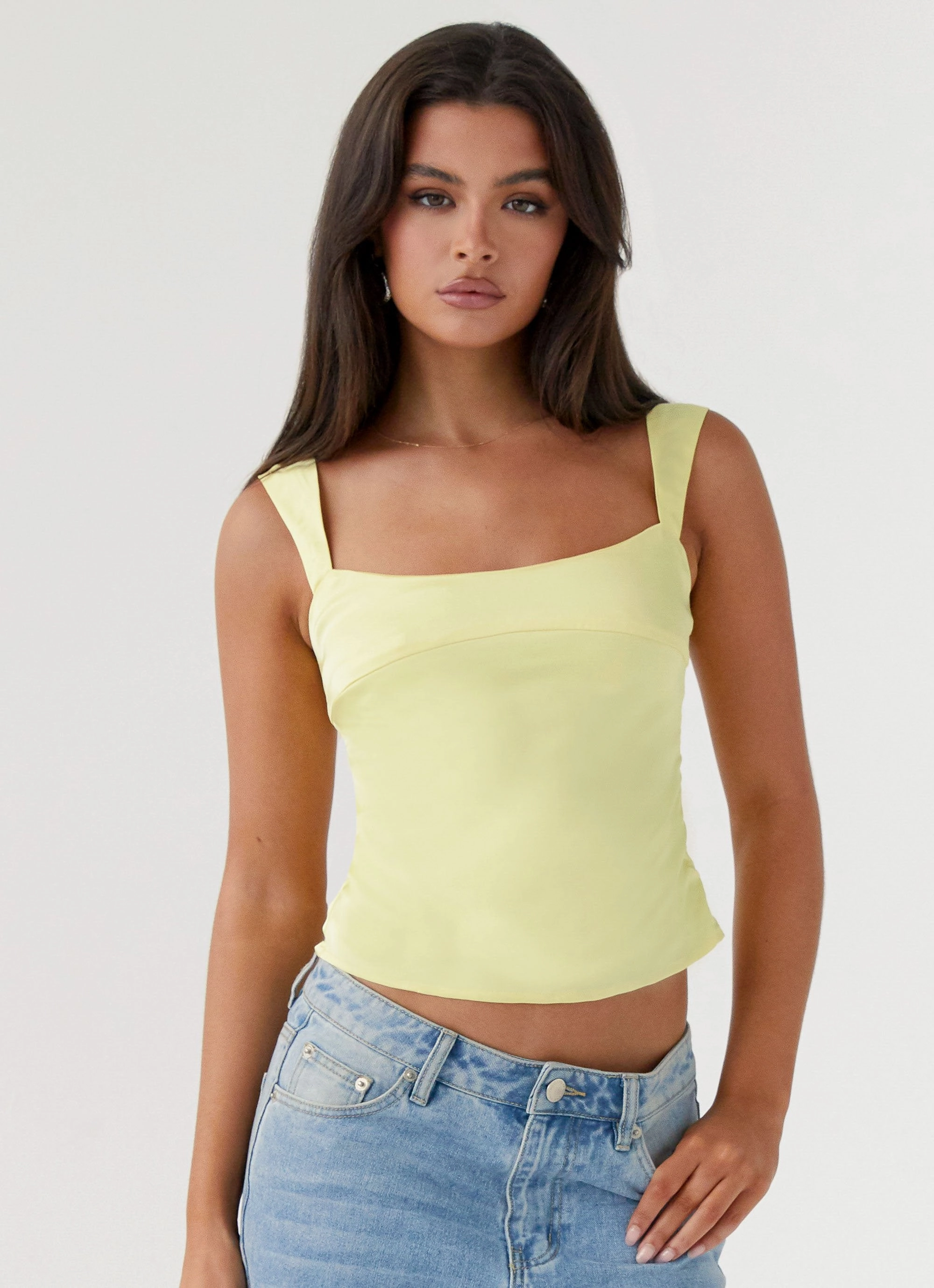 Lylah Satin Top - Yellow Hygroscopic Inner Layer QuickDryTechnology