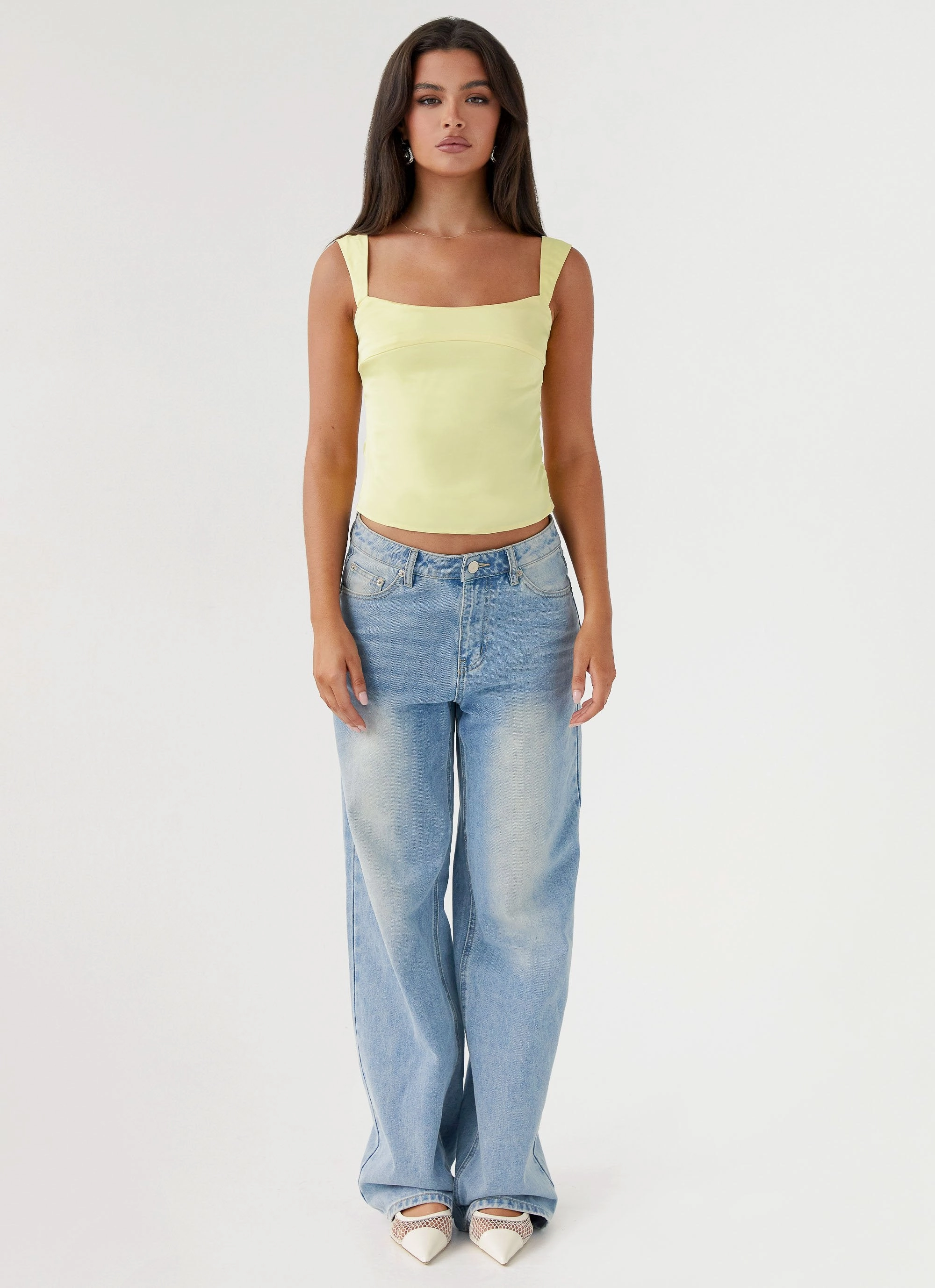Lylah Satin Top - Yellow Heat Regulating Fabric