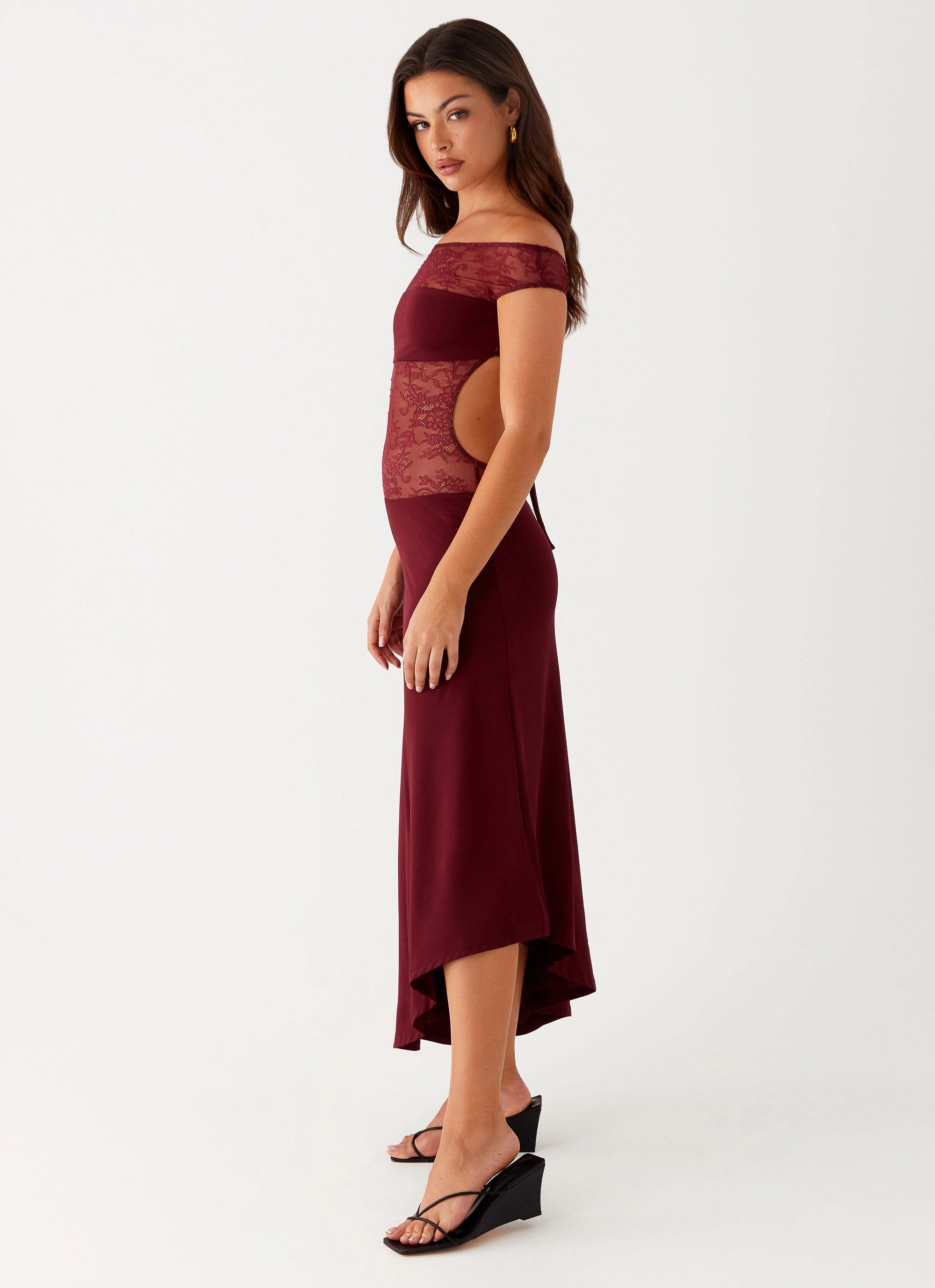 Halter neck Francoise Lace Midi Dress - Burgundy