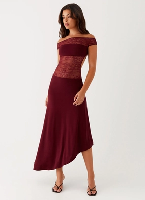 Francoise Lace Midi Dress - Burgundy French Vibe
