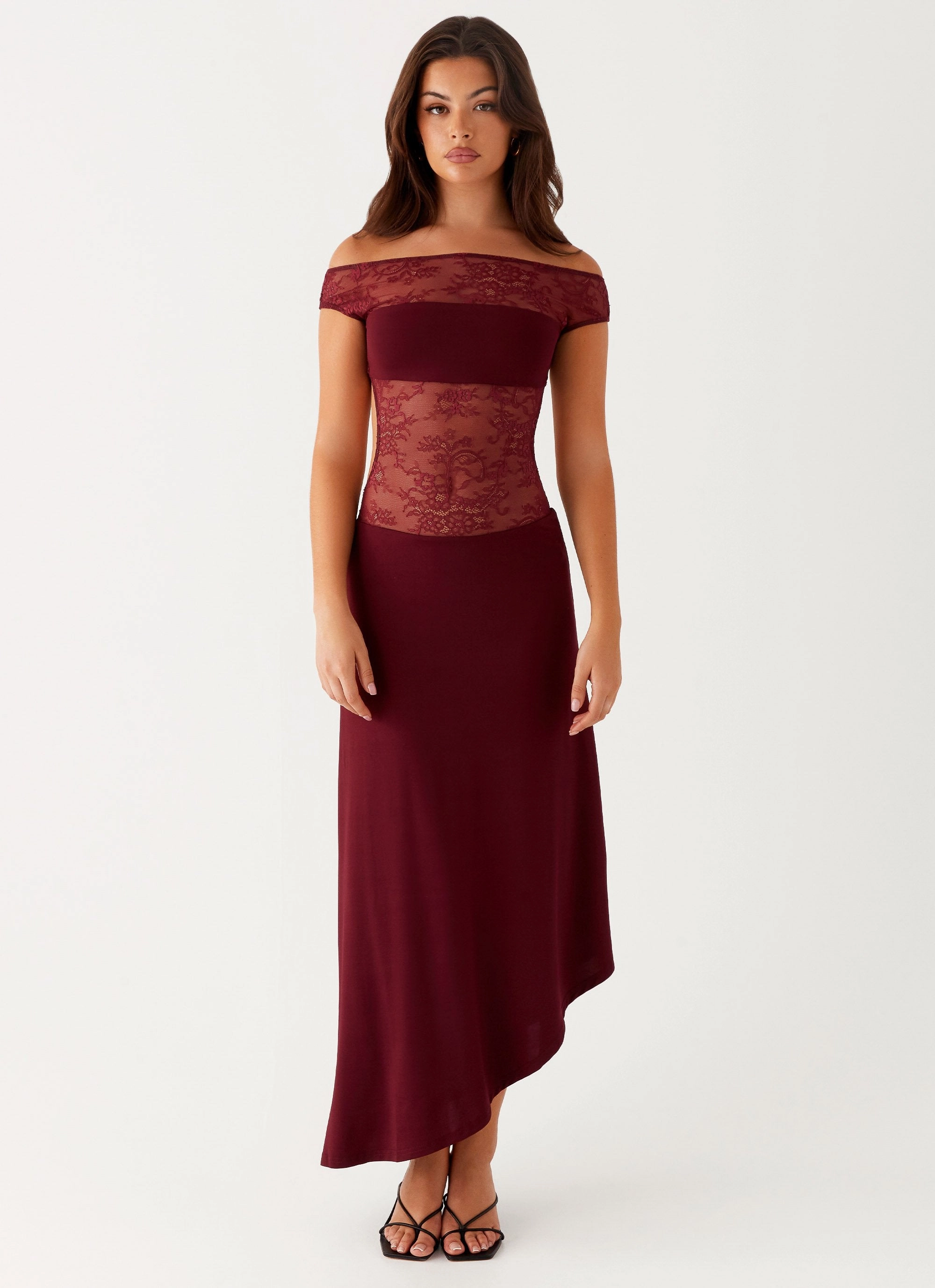 Gentle Fit Neutral Form Francoise Lace Midi Dress - Burgundy
