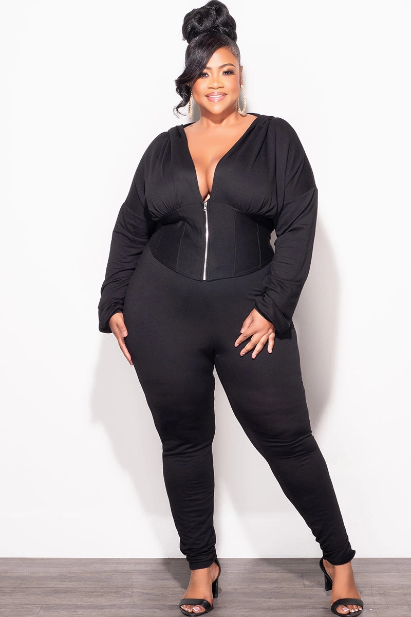 On The Go Layering Essential Final Sale Plus Size 2pc Jogger Set in Black