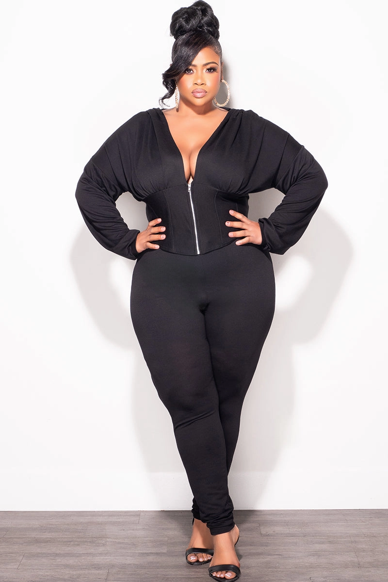 Casual Active Wear Final Sale Plus Size 2pc Jogger Set in Black