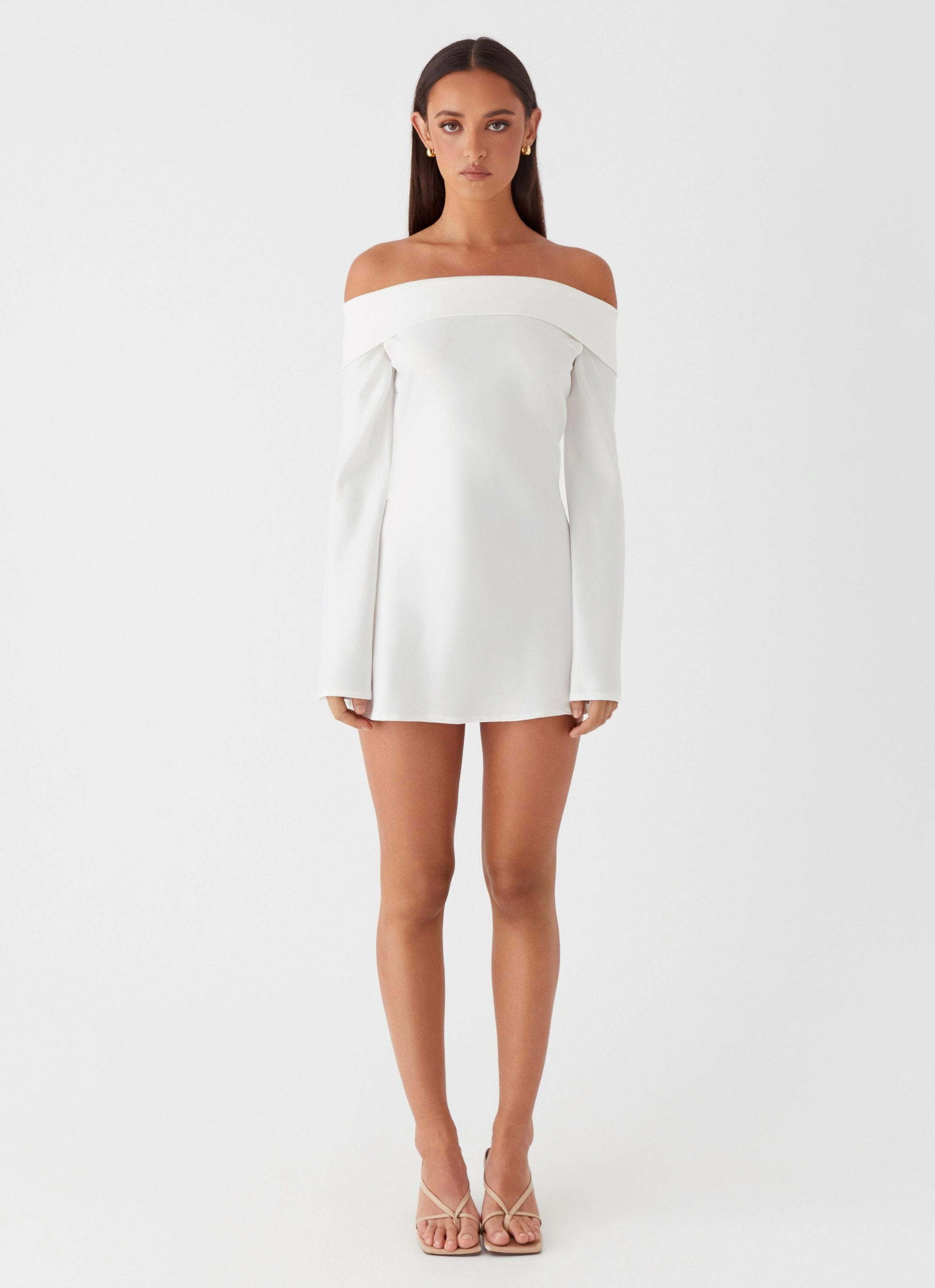 Lumina Long Sleeve Mini Dress - White Flowy summer gown Poised Vibe