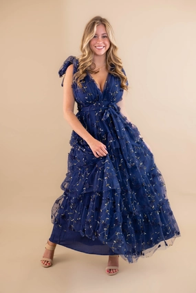 Silky Mood Formal Setting A Dramatic Entrance Maxi Dress-Navy