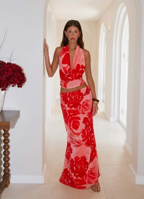 Stylish Fit Shape Retention Soulful Low Rise Maxi Skirt - Sicily Sunsets Print
