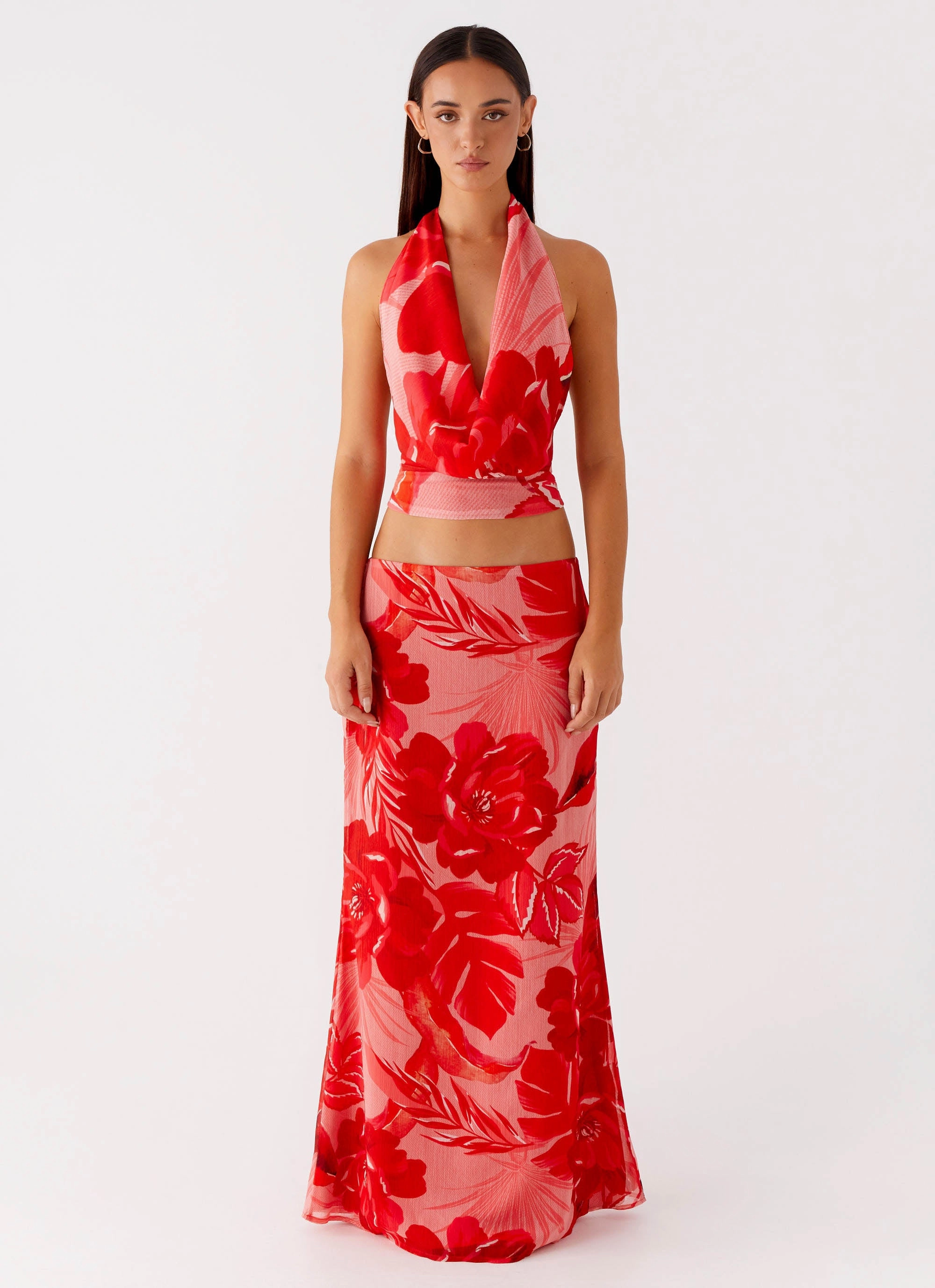 Soft Fabric AntiStaticLining Soulful Low Rise Maxi Skirt - Sicily Sunsets Print