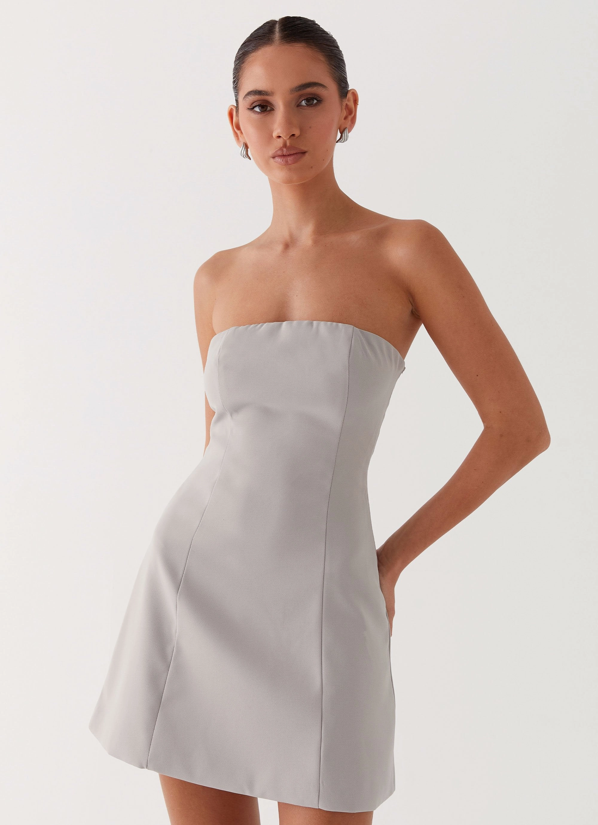 Ayanna Strapless Mini Dress - Grey Wrap Charm