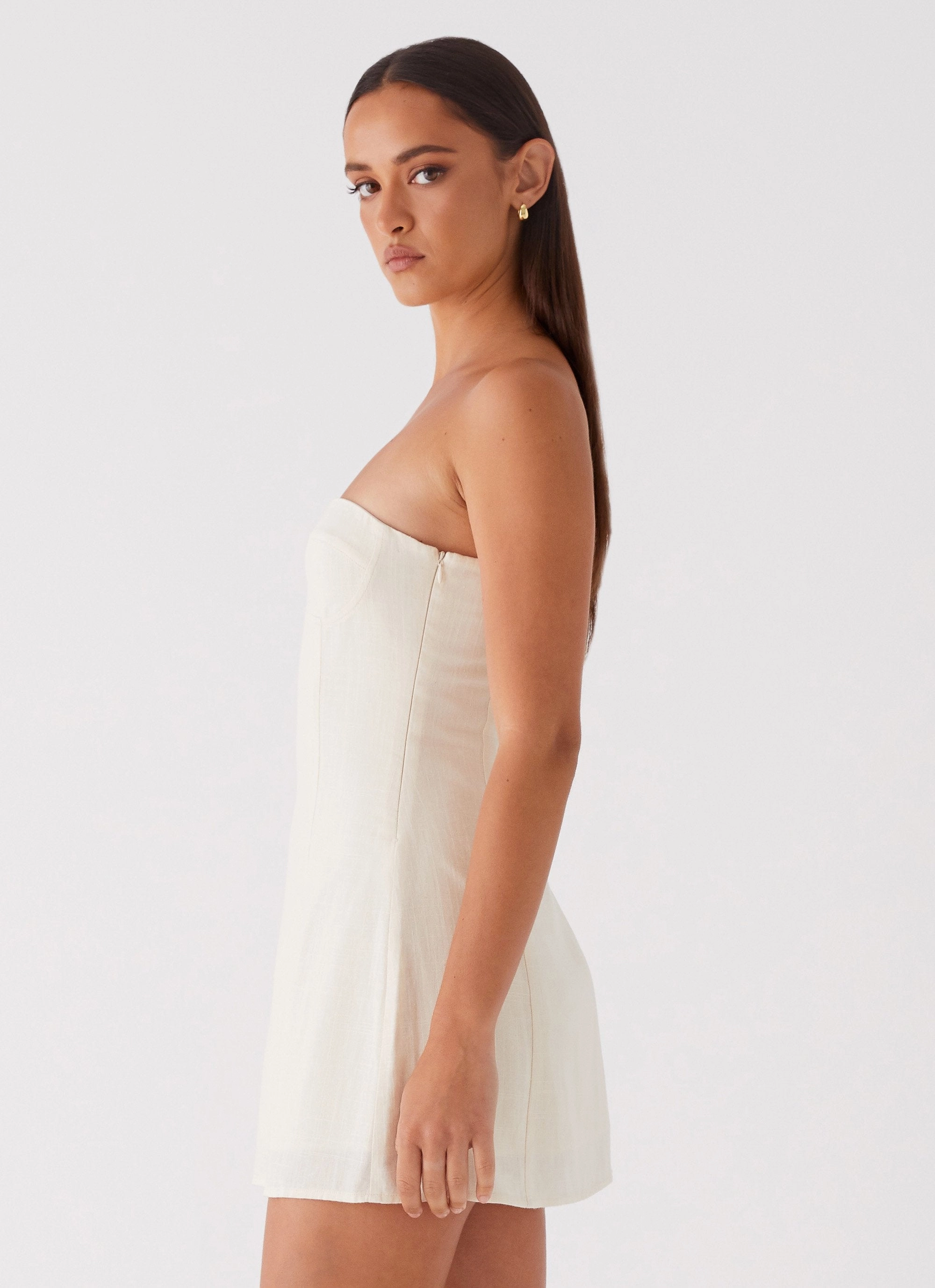 Care-Instructions-Included Party Safe Do It That Way Linen Mini Dress - Ivory