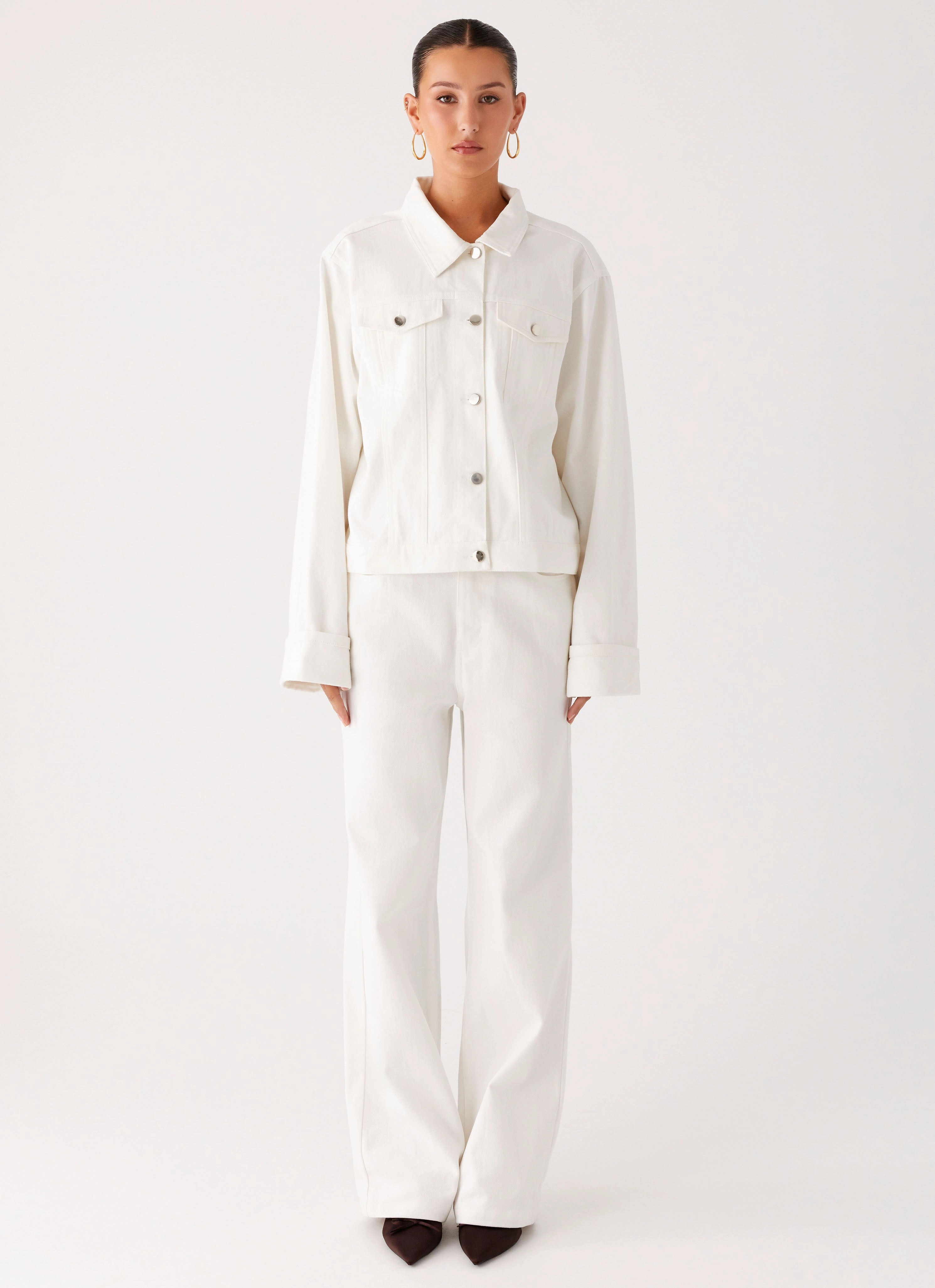 Light Reflective Logos Rubberized Trims Back Again Oversized Denim Jacket - White