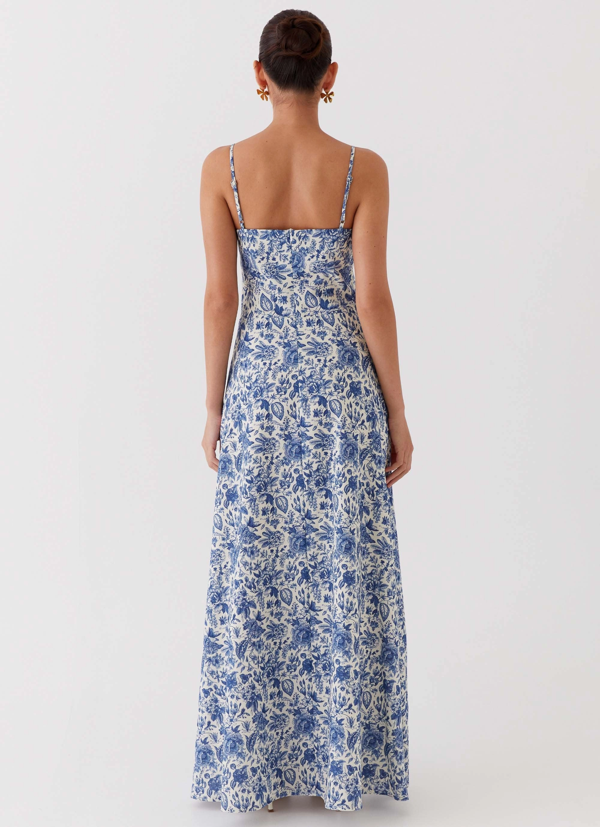 Breathable Material Flowing Fit Angelina Linen Maxi Dress - Blue Paisley