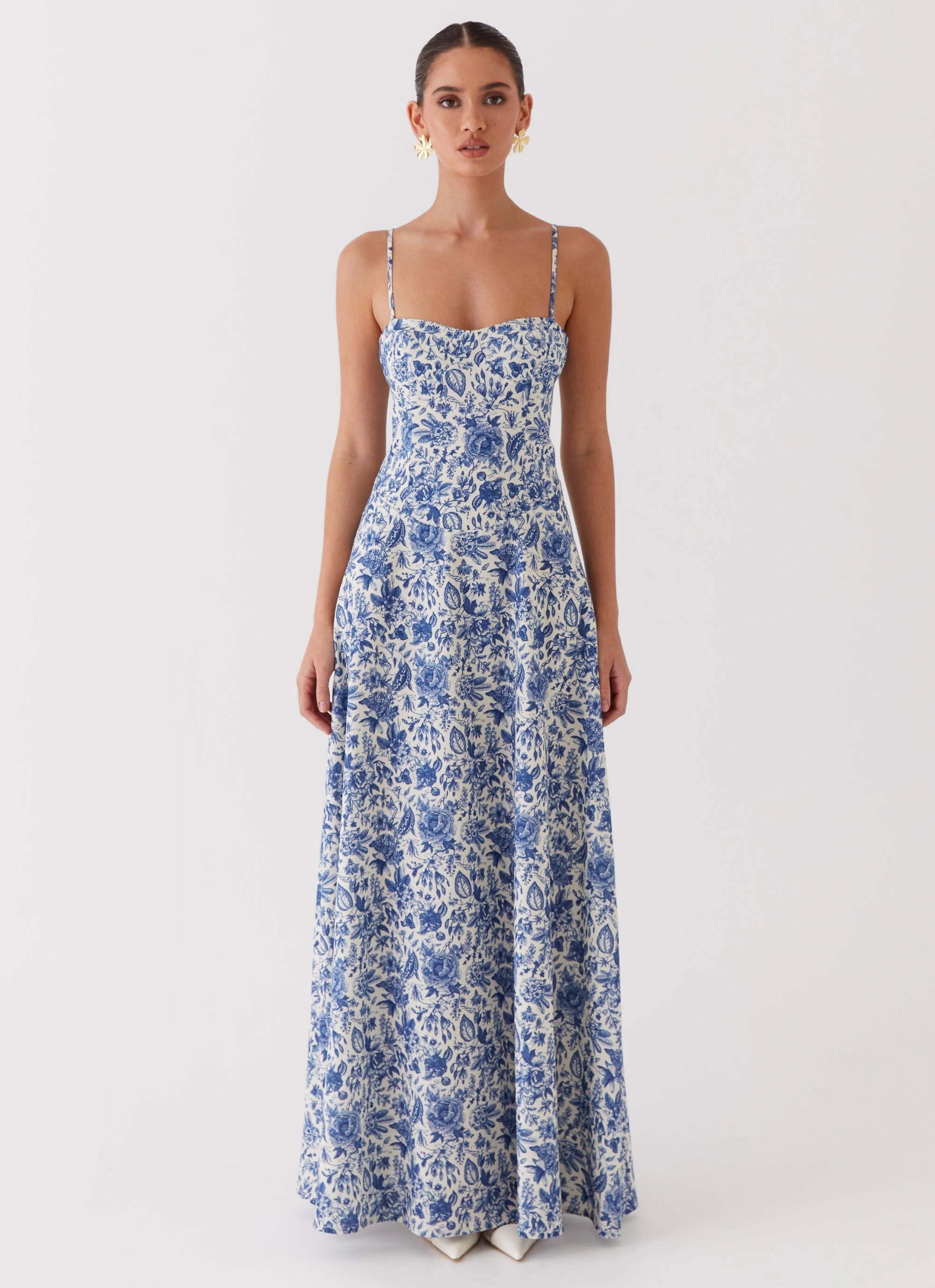 Grab Quick Angelina Linen Maxi Dress - Blue Paisley