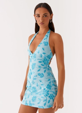 Merida Halterneck Beaded Mini Dress - Blue Cozy And Stylish