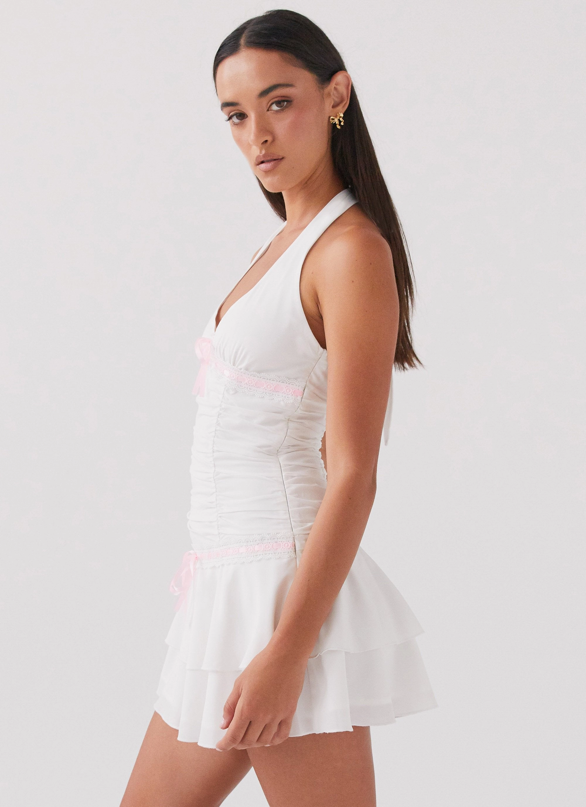 wrap waist Contrast-Panel Kordyn Mini Dress - White