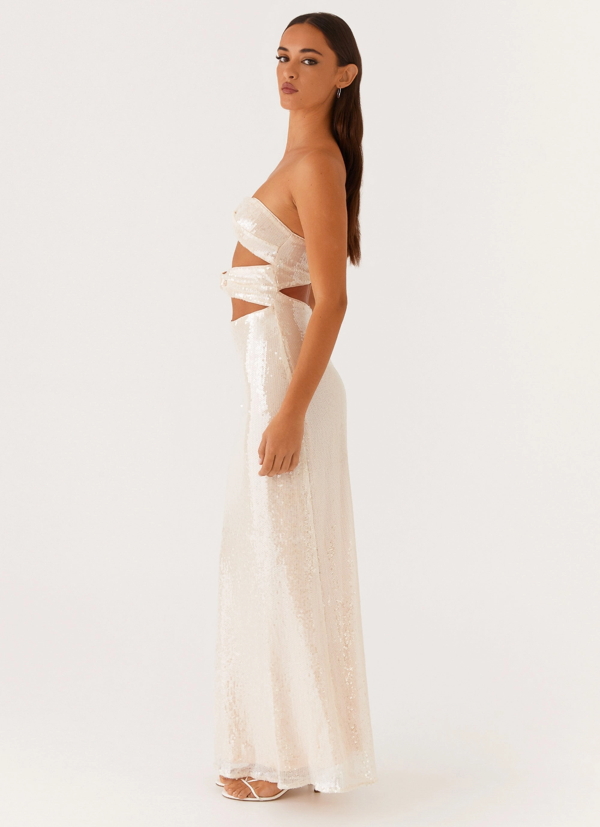 Tianna Strapless Sequin Maxi Dress - Ivory Long Sleeve