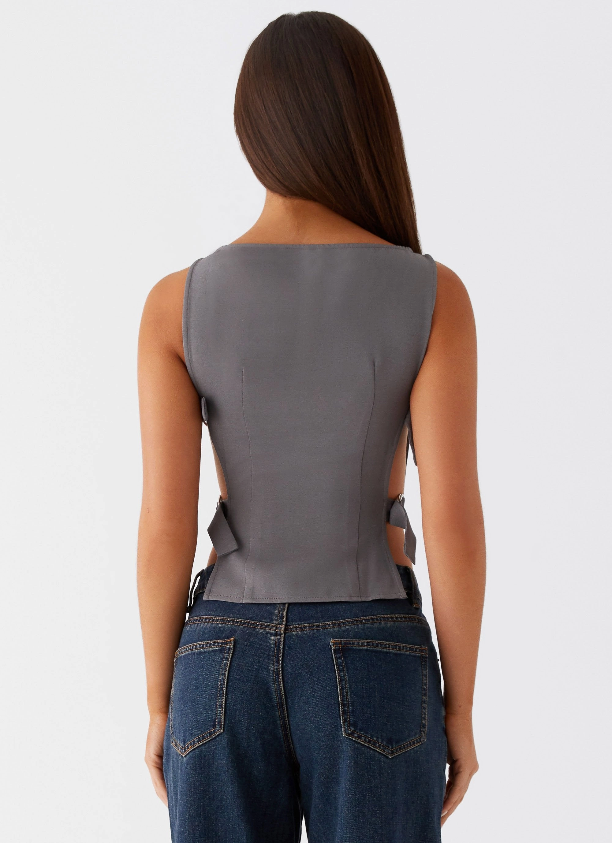 Cherish You Buckle Top - Charcoal Bonded Hemline Fade Resistant Dye