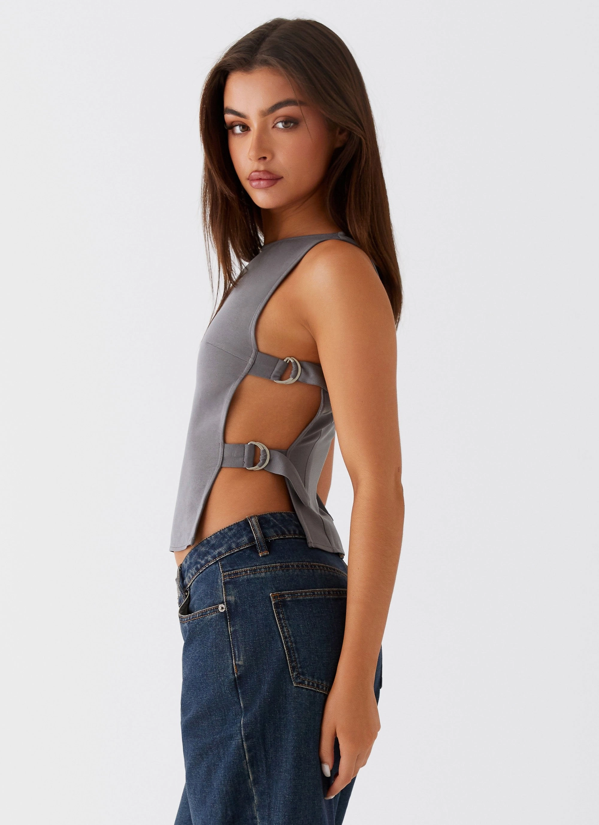 Lightweight Jacket Non Irritating Seams Cherish You Buckle Top - Charcoal