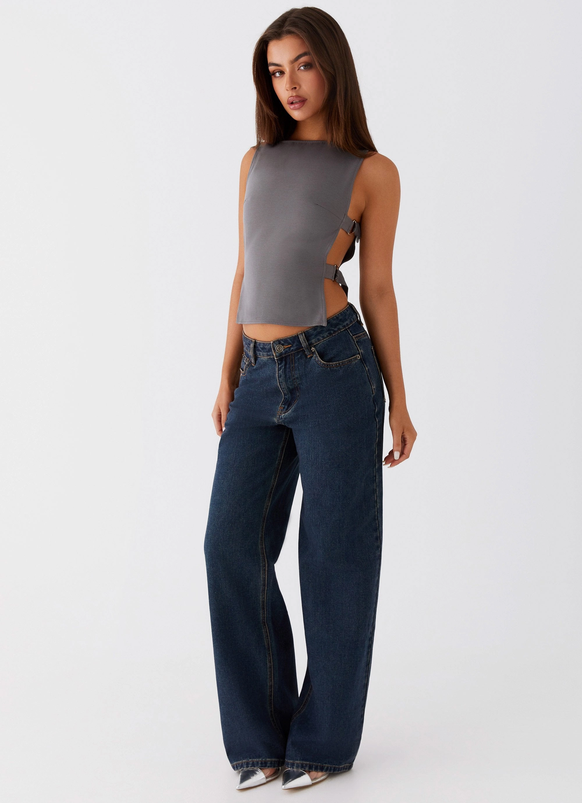 Anti Pilling Fabric Cherish You Buckle Top - Charcoal