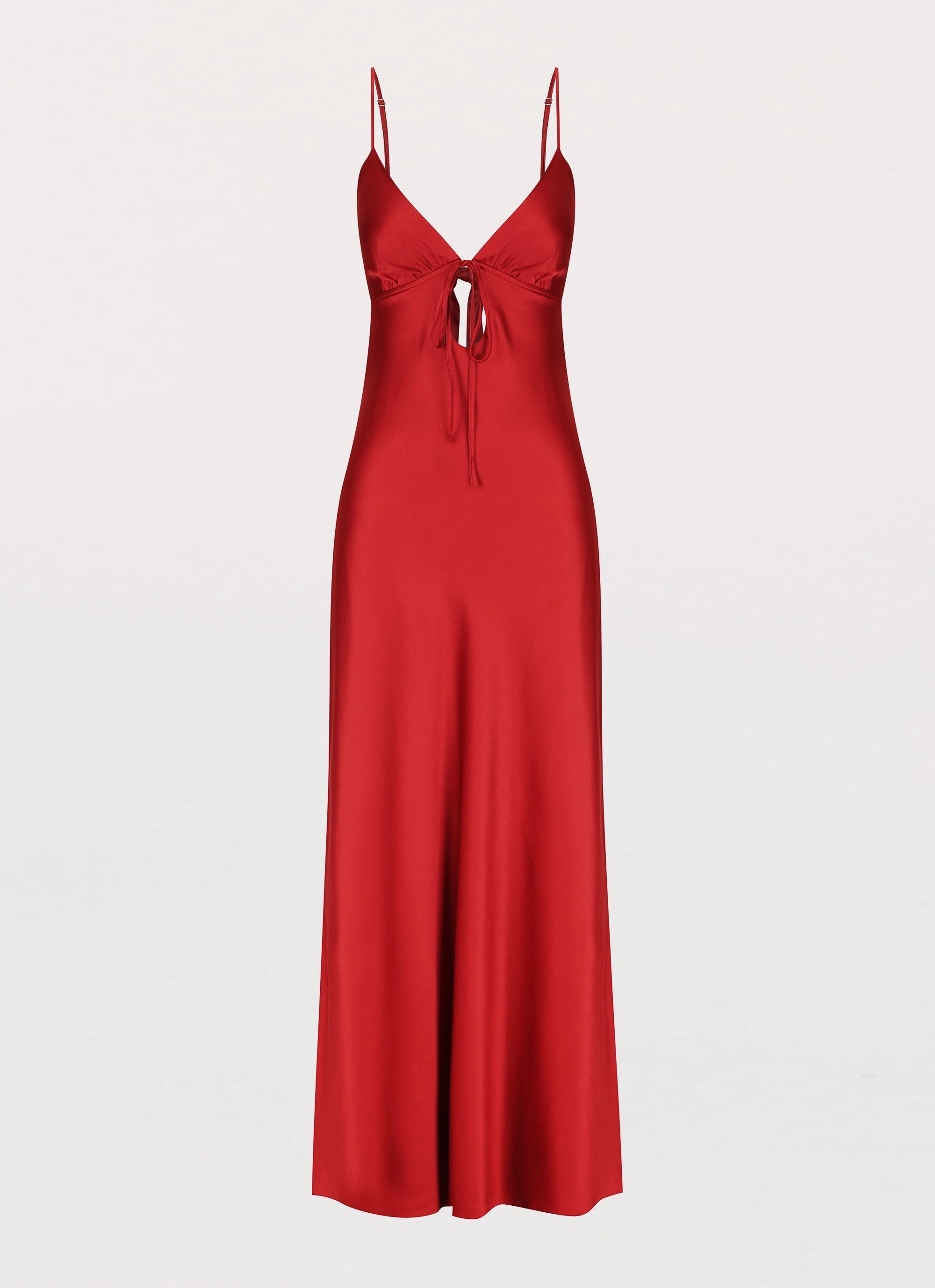 Soft Touch Rhinestone-Detail Flora Satin Maxi Dress - Cherry