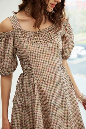Mia 19 | halter linen dress with puff sleeves Cozy Waist