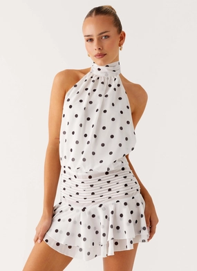 Breezy Fit Willow Chiffon Mini Dress - White Polka Dot