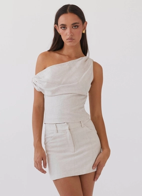 Marissa Linen Mini Skirt - Oatmeal Chilly Layering Mesh Lined