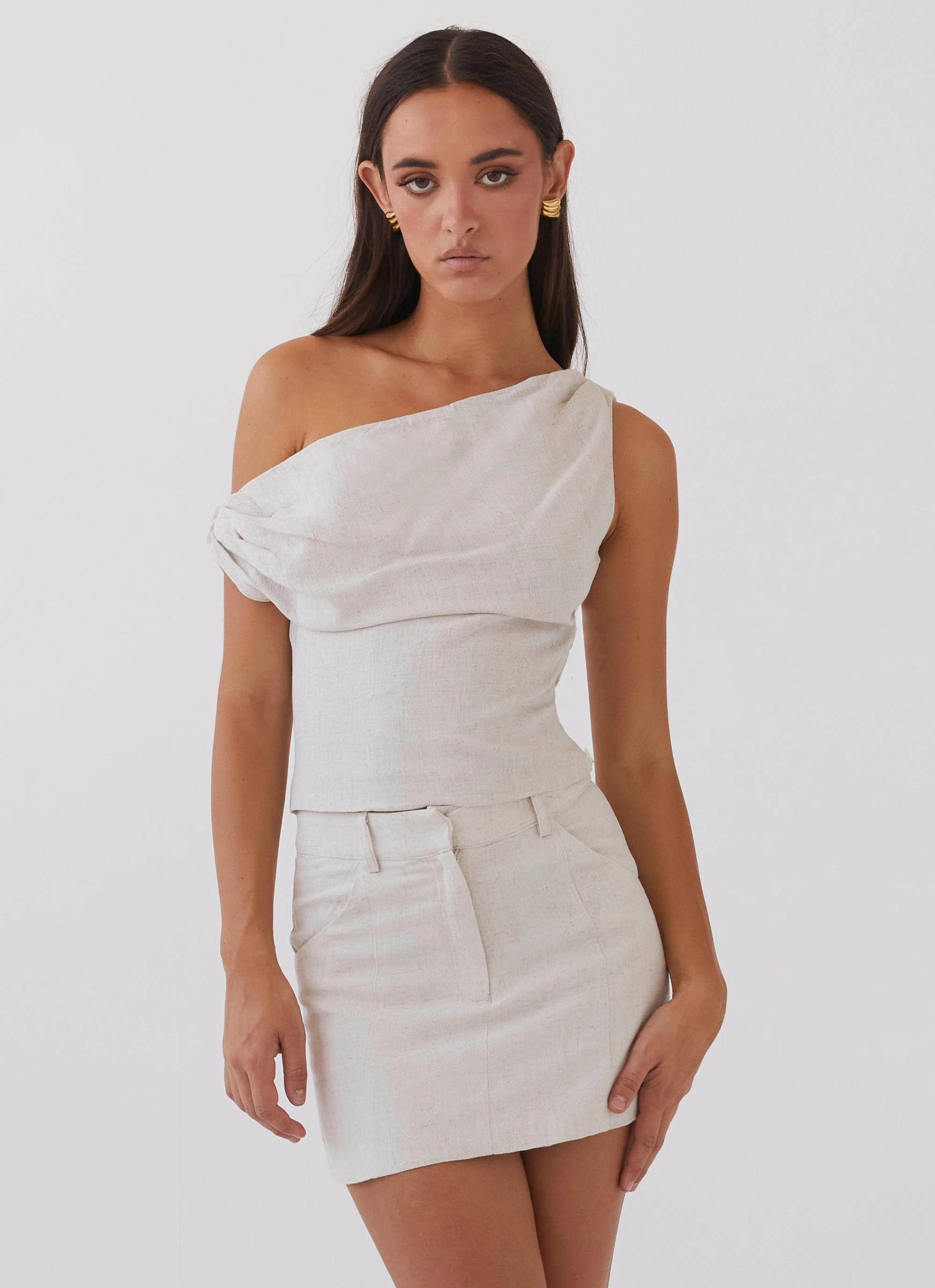 Marissa Linen Mini Skirt - Oatmeal Chilly Layering Mesh Lined
