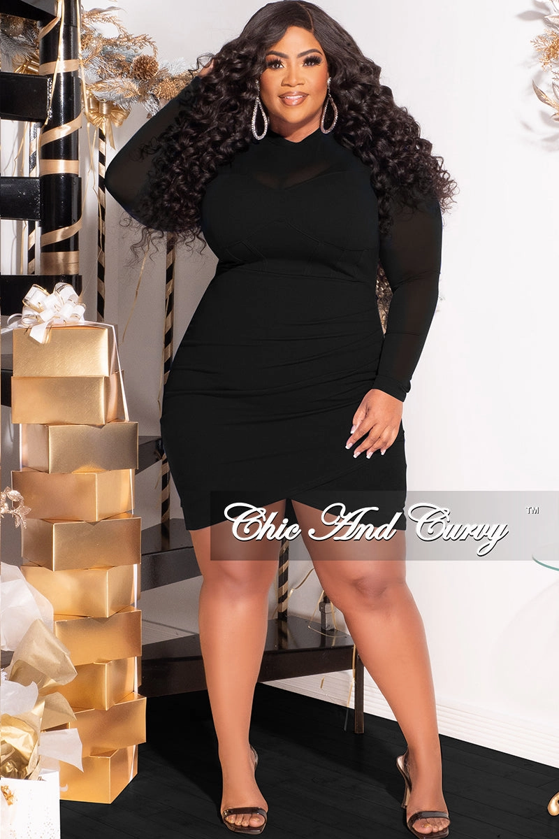 Cold Weather EthicallySourced Final Sale Plus Size Mesh Top BodyCon Dress in Black