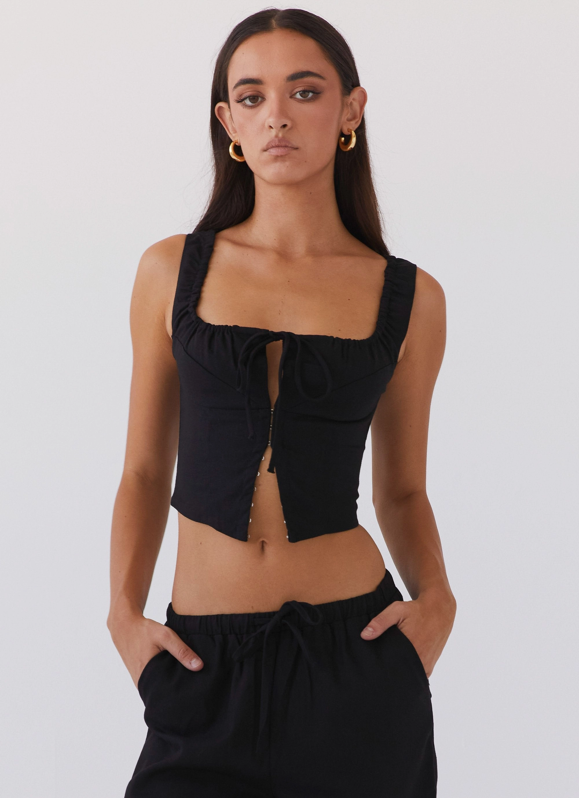 Classic Hoodie Take Me Away Corset Top - Black