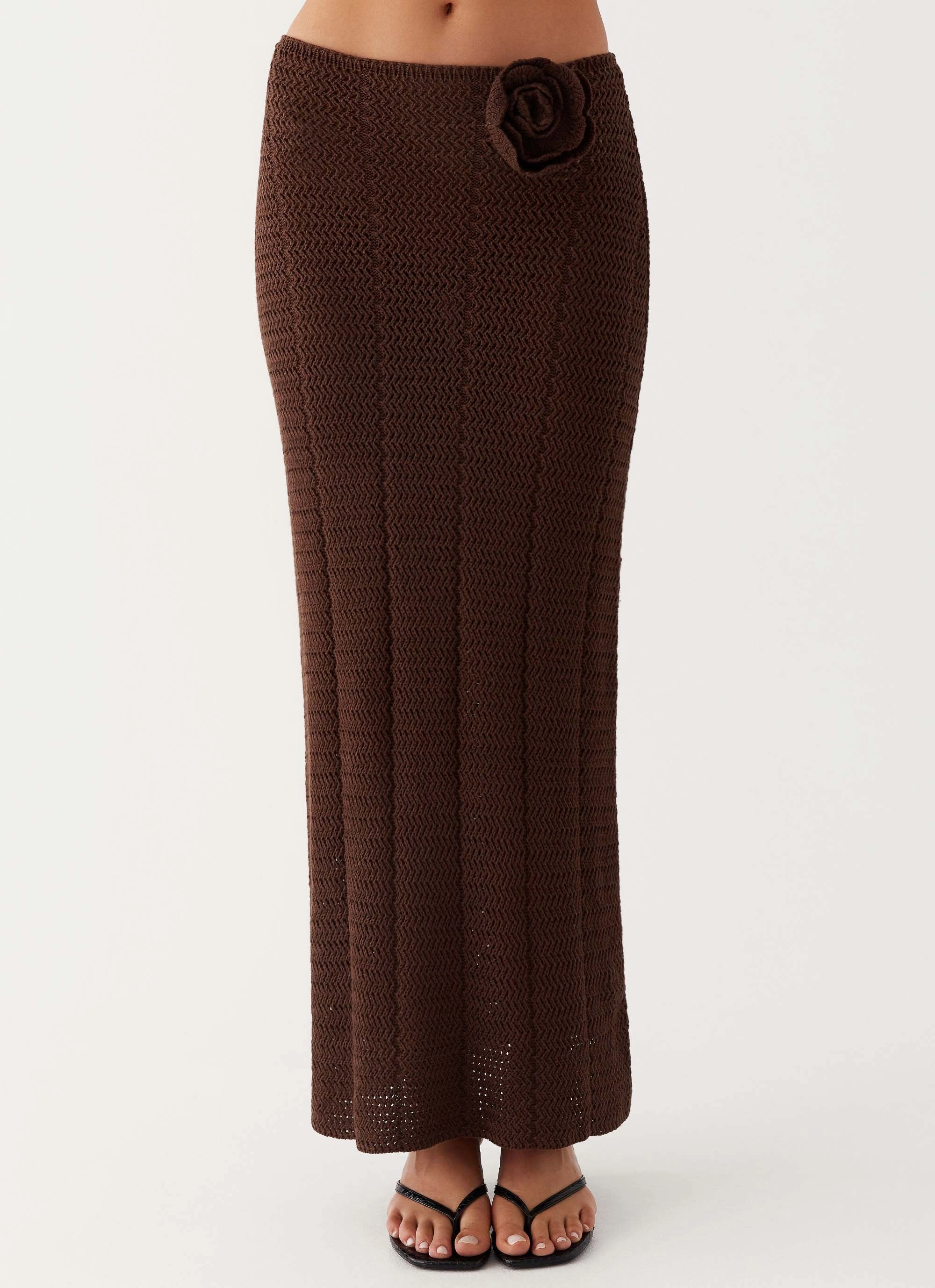 Minimal Stretch Fit Performance Gear Kelcie Rose Crochet Maxi Skirt - Chocolate