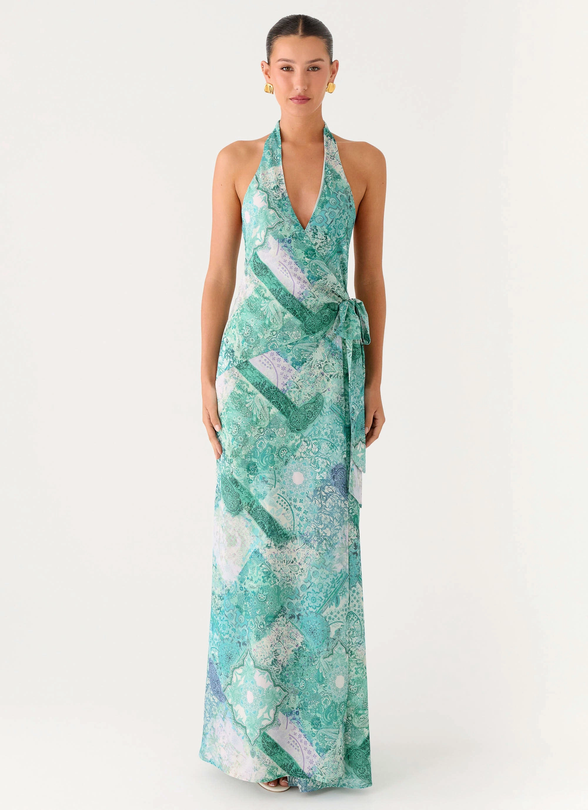 So Chic Maxi Dress - Green Paisley AntiStaticMaterial