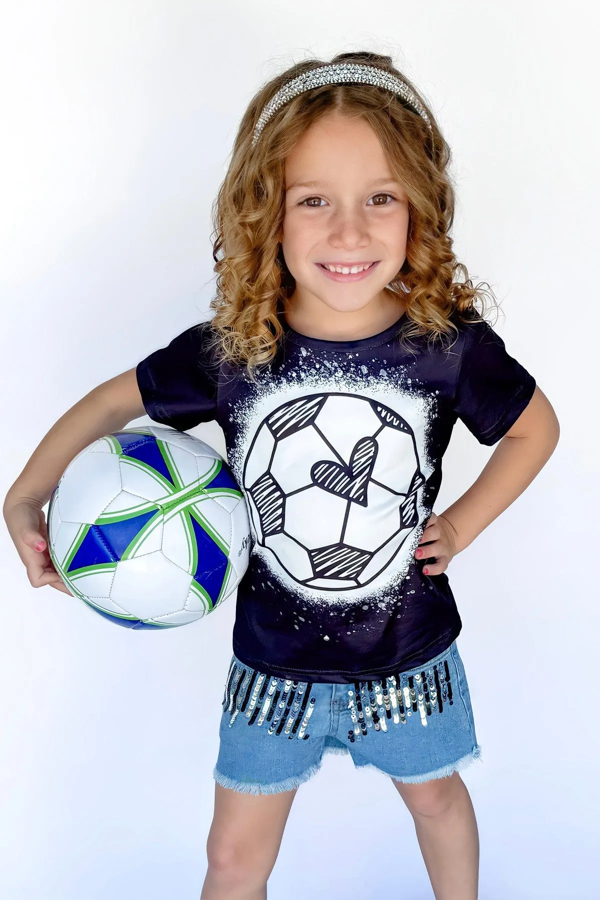 Soccer Sequin Denim Short Set