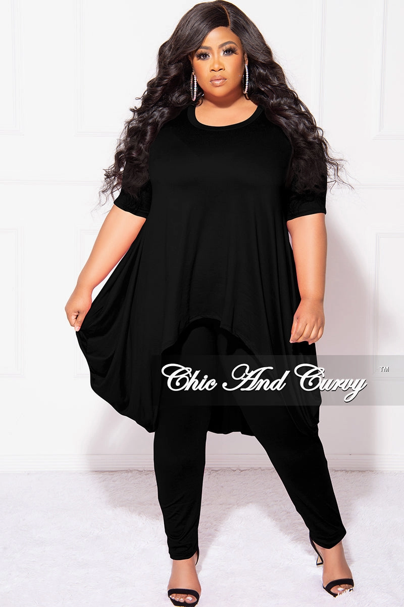 Reinforced Seams Final Sale Plus Size 2pc Short Sleeve High Low Top And Leggings Set In Black