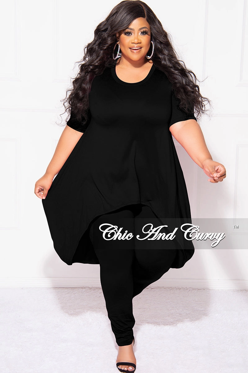 Day To Night Final Sale Plus Size 2pc Short Sleeve High Low Top And Leggings Set In Black