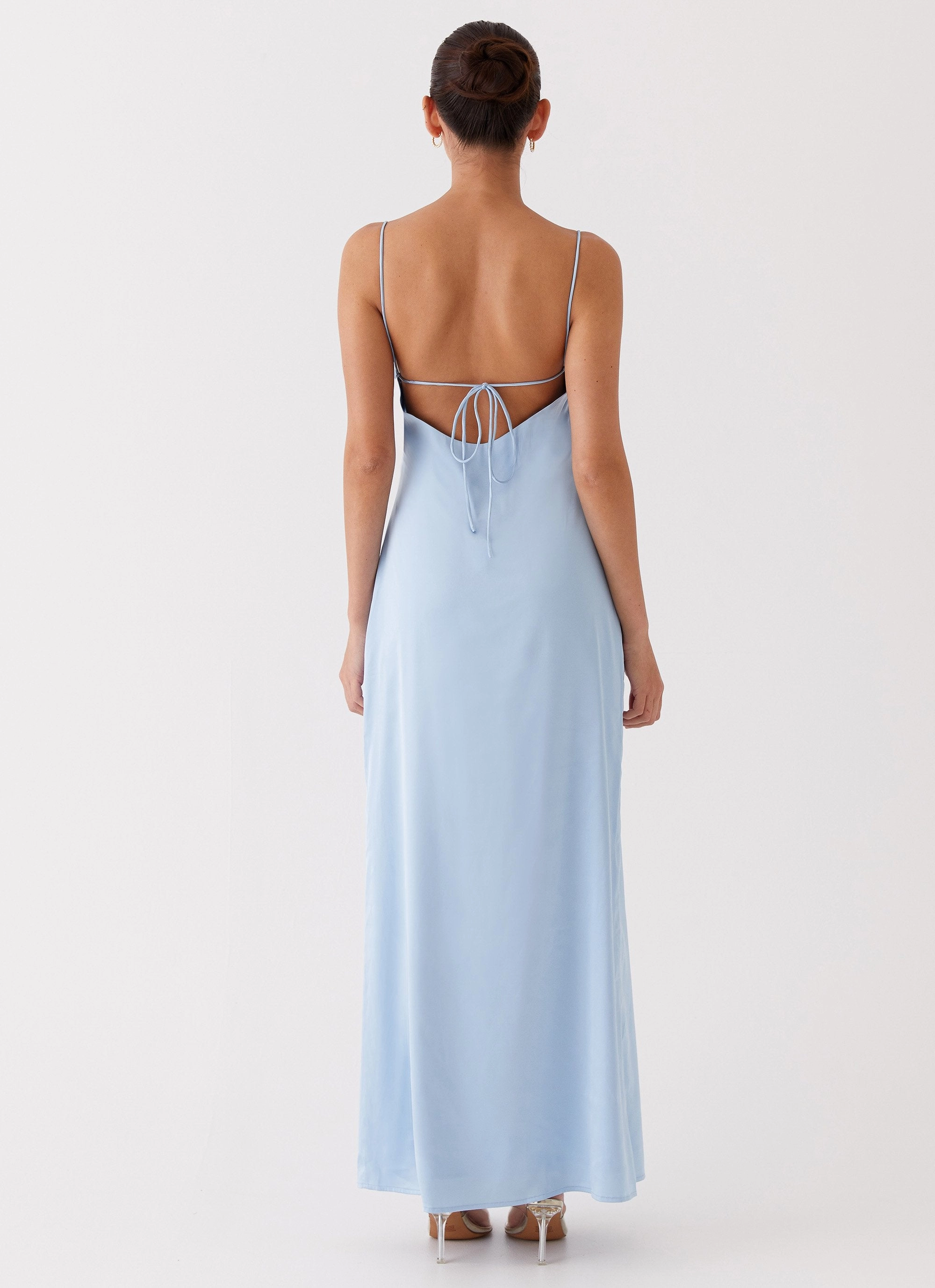 Comfy and Cozy Dream Sight Lace Satin Maxi Dress - Ice Blue