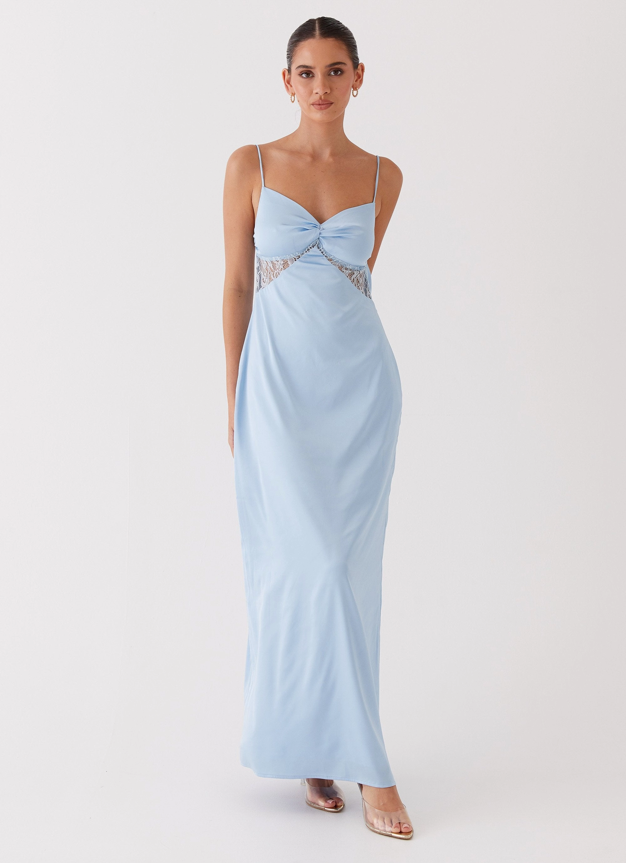 Dream Sight Lace Satin Maxi Dress - Ice Blue All Time