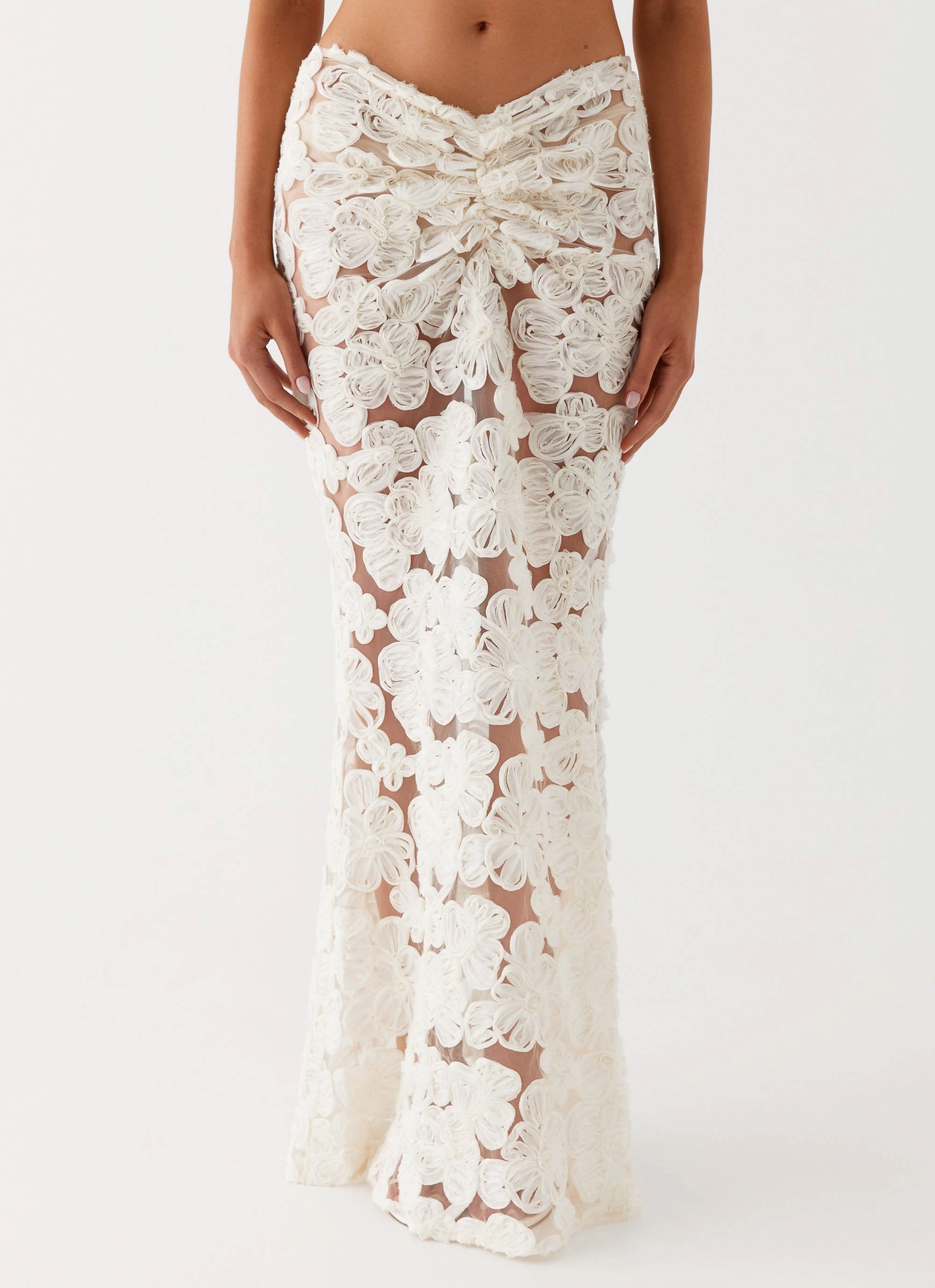 Gripper Waistband Fiorella Floret Maxi Skirt - Ivory