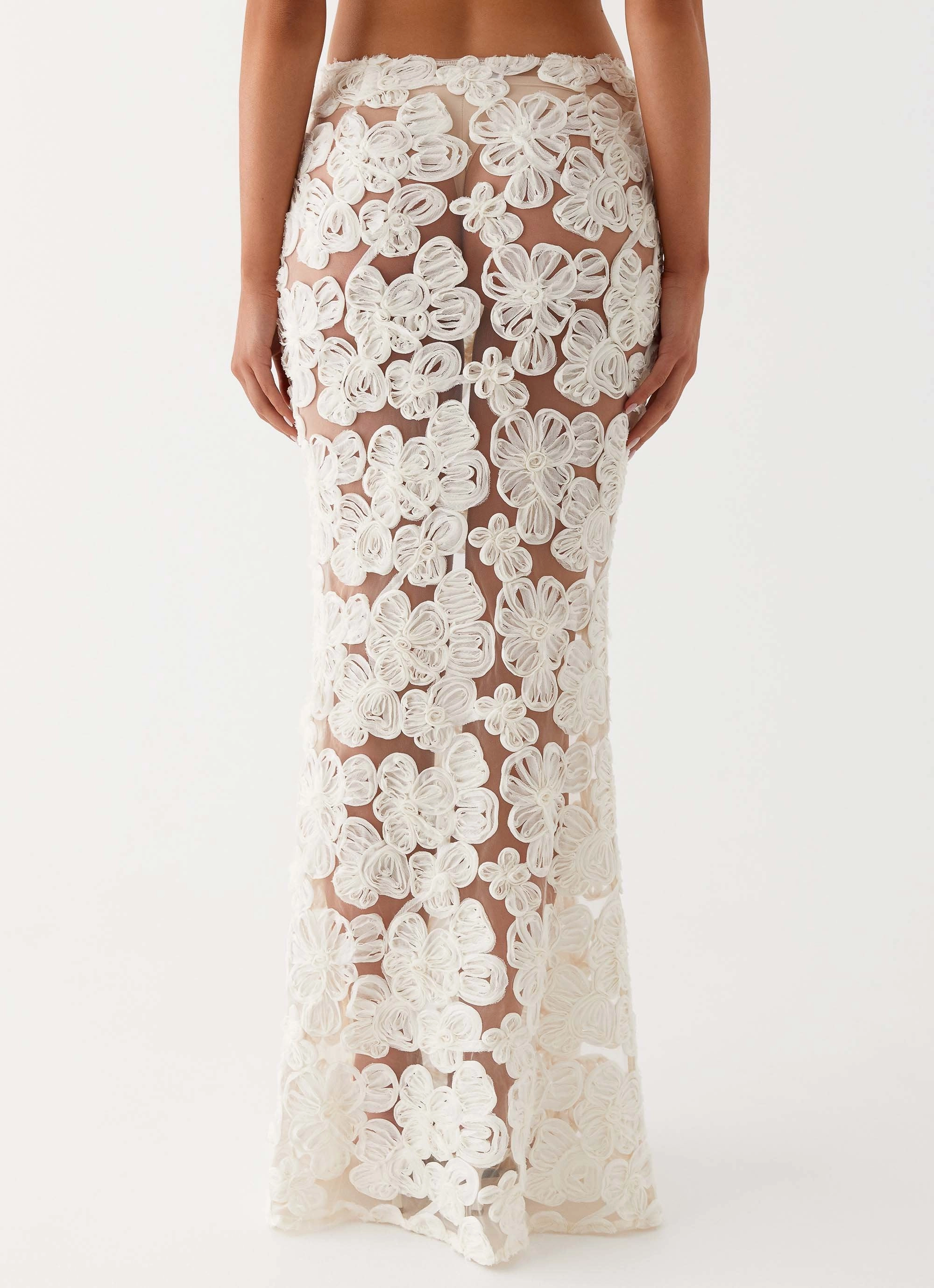 Fiorella Floret Maxi Skirt - Ivory Tight Waist Flexible Seam