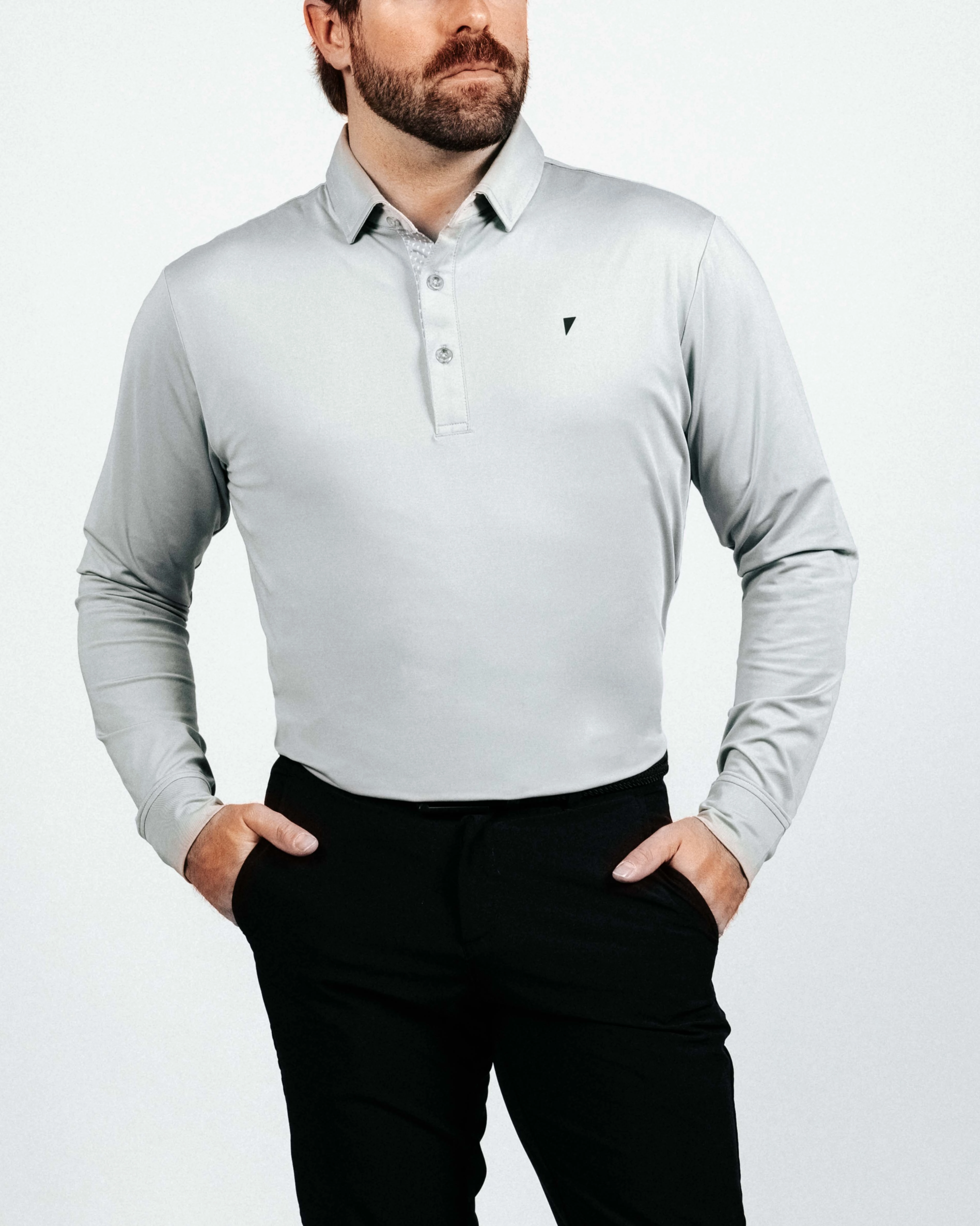 DualLayer Weave QuickReleaseFastenings Light Gray Long Sleeve Classic Polo