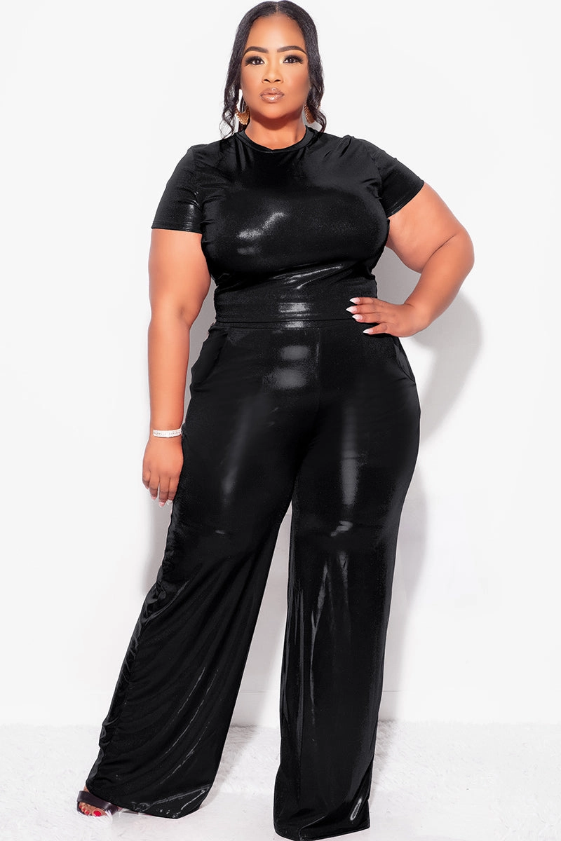 UPFProtection Final Sale Plus Size 2pc Crop Top & Palazzo Pant Set in Black