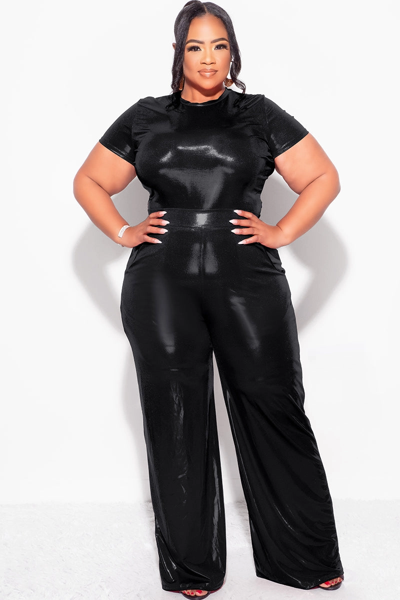 Final Sale Plus Size 2pc Crop Top & Palazzo Pant Set in Black QuickReleaseClosures