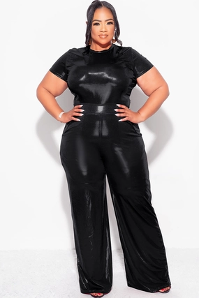 Final Sale Plus Size 2pc Crop Top & Palazzo Pant Set in Black RawHemDetail