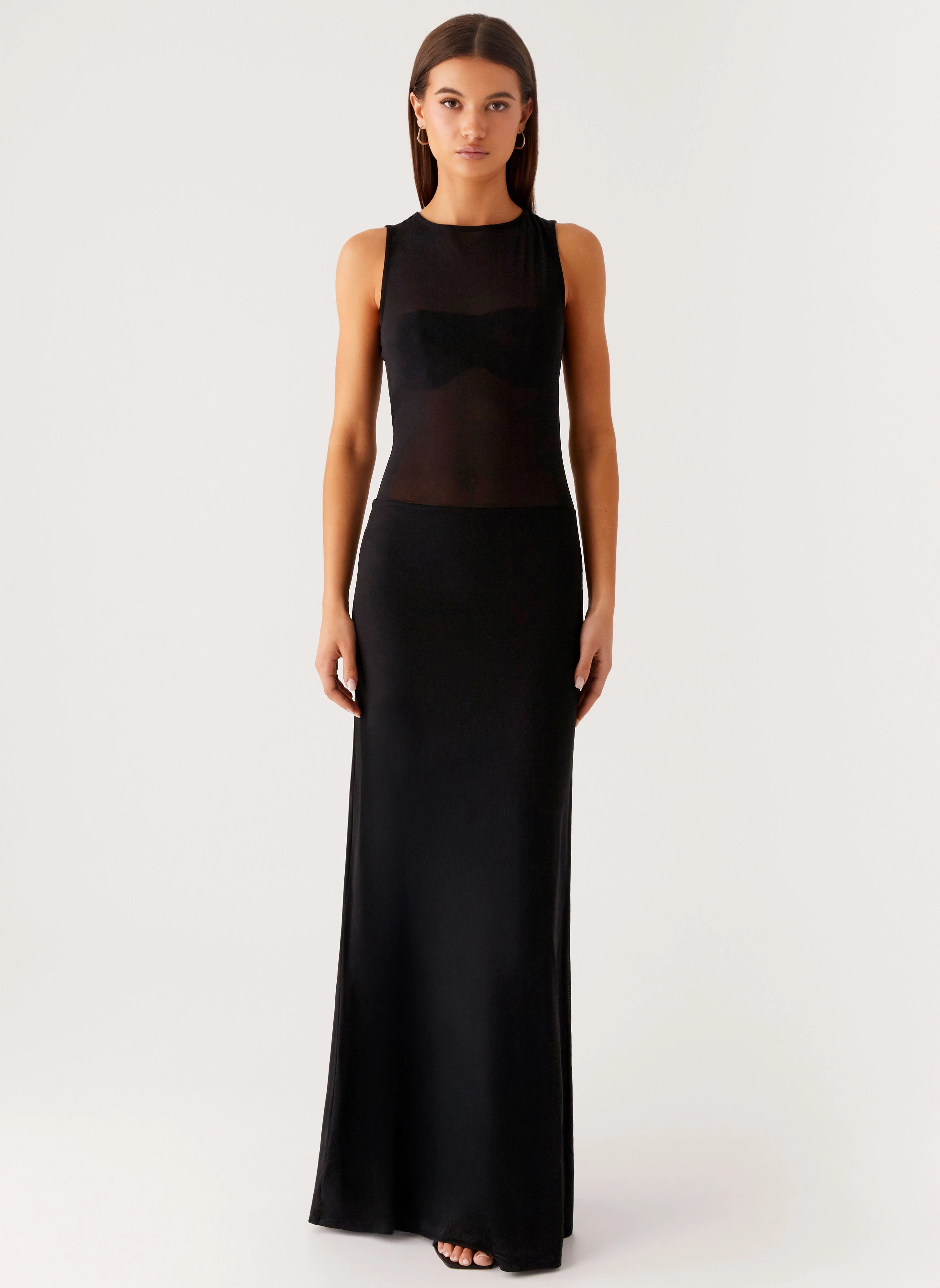 Texture Play Relaxed Movement Lyria Mesh Maxi Dress - Black