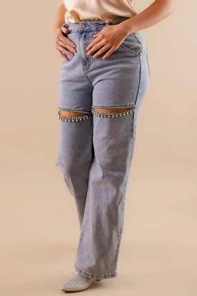 Core Basic Casual Style RESTOCK: Big Personality Rhinestone Denim