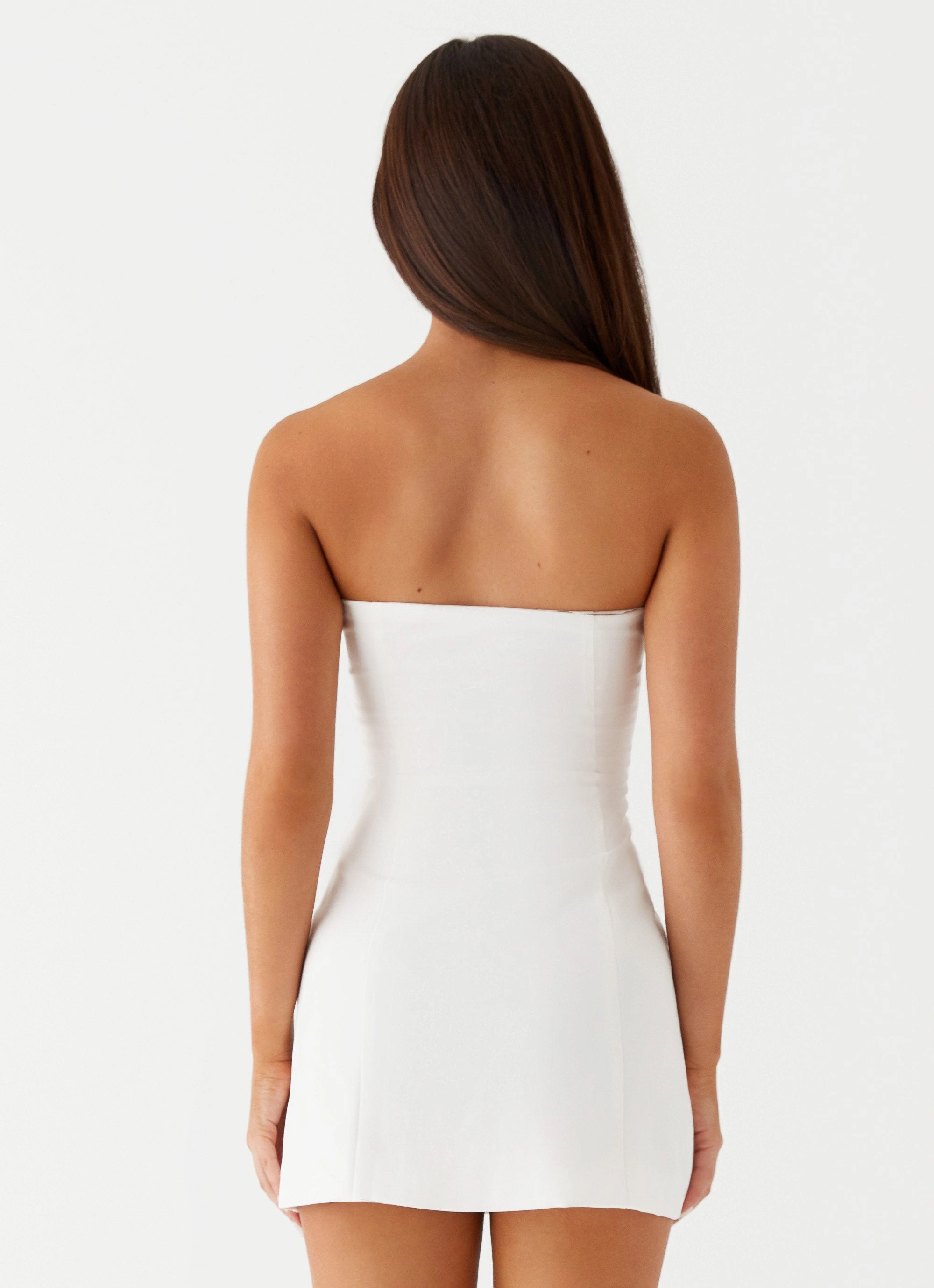 Allora Strapless Mini Dress - White Flawless Waistband
