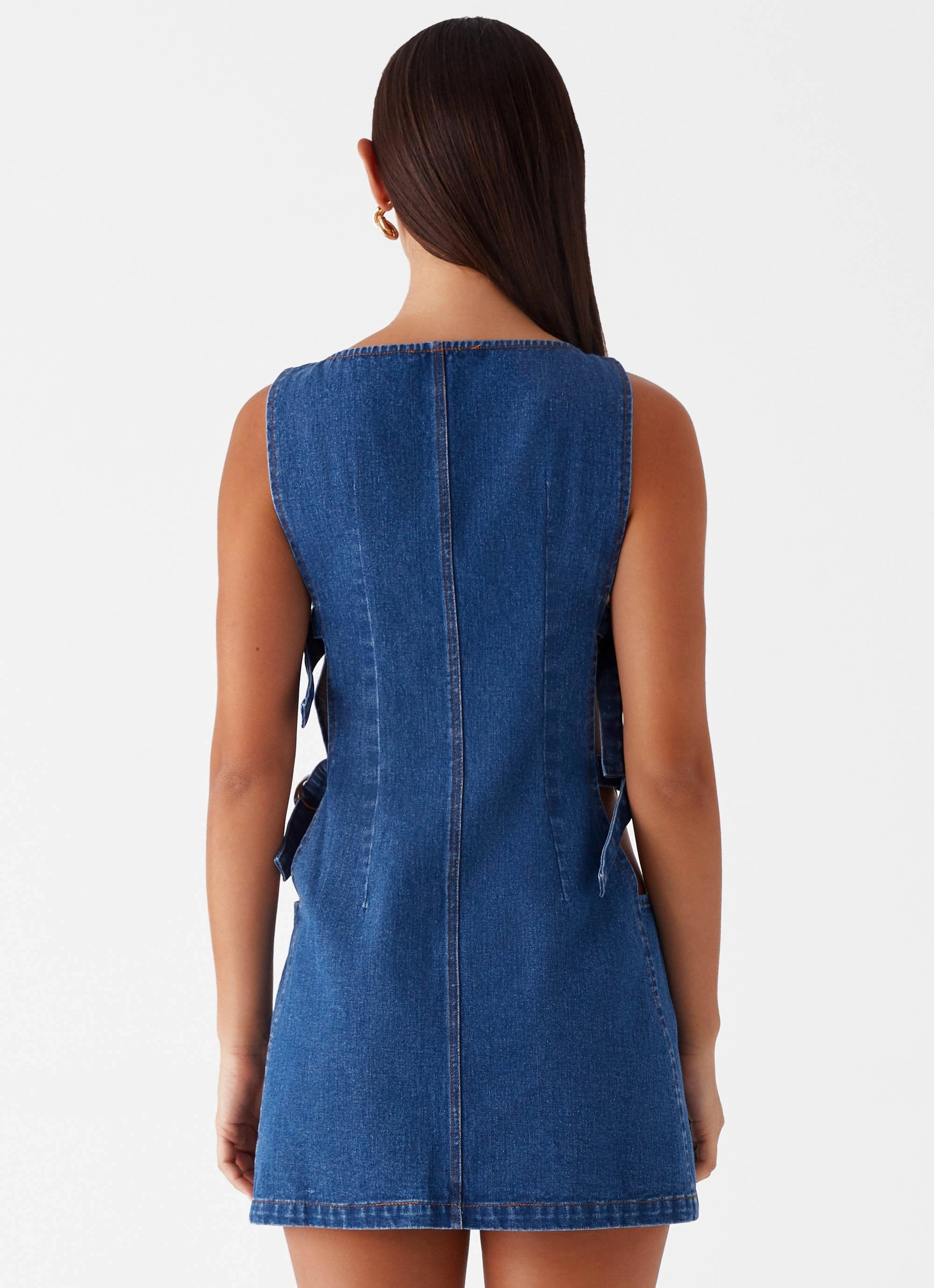 Romantic Mood Formal-look Cherish You Denim Mini Dress - Blue Denim