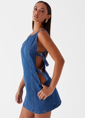 Cherish You Denim Mini Dress - Blue Denim Neutral Finish