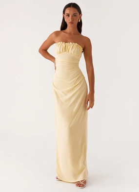 Xena Gathered Maxi Dress - Yellow Bishop-Sleeve Side Ruching